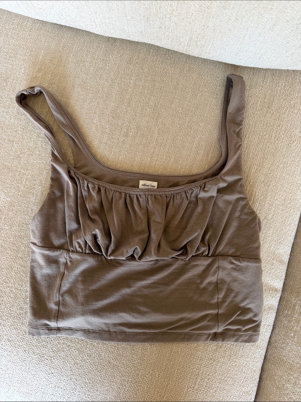 Wilfred Taupe Ruched Square-Neck Crop Tank